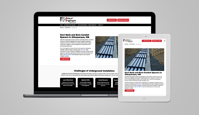 Amur Trench website content mockup on a laptop and tablet